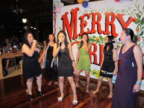 Ladies from Mabul Water Bungalows department belting out a song